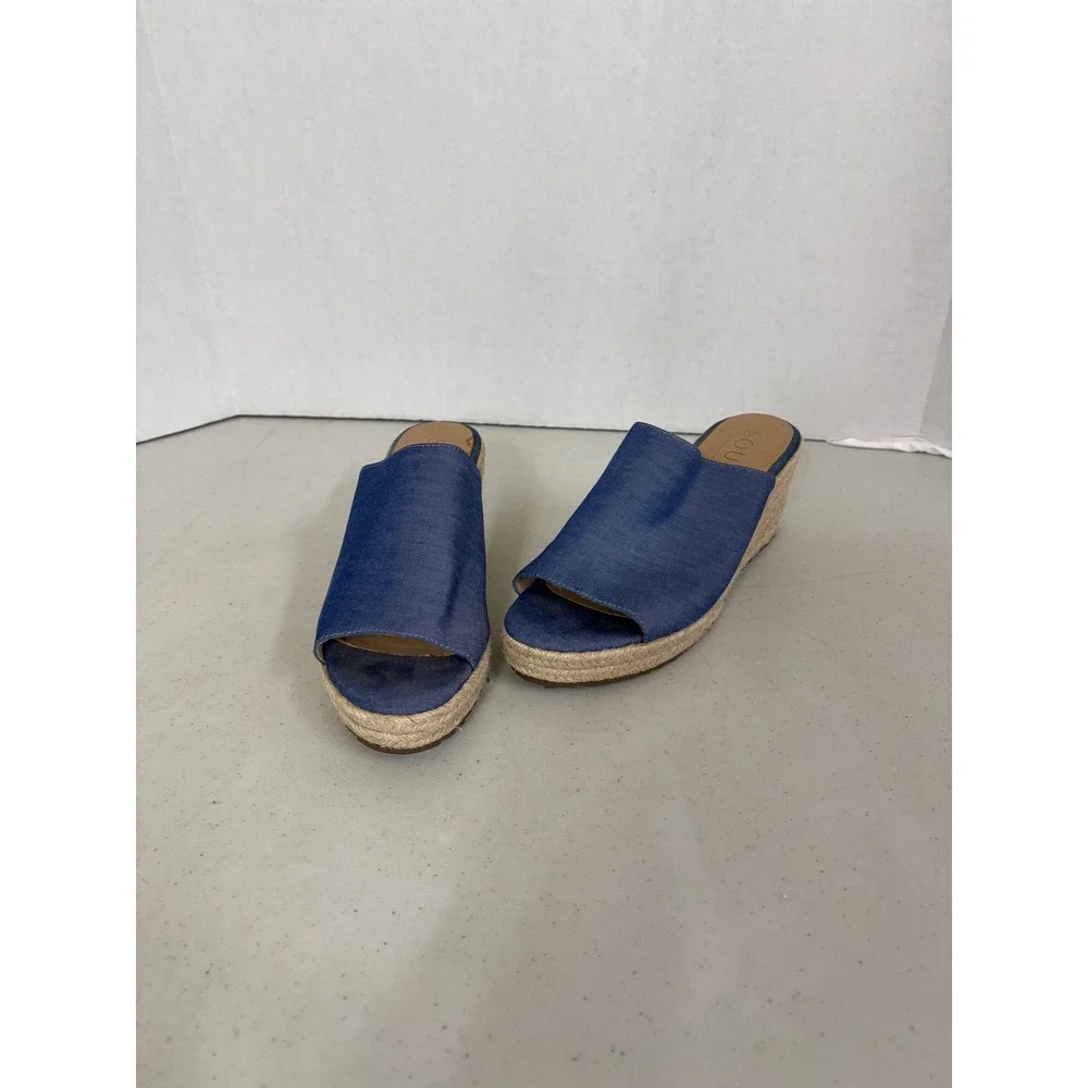SOUL‎ Naturalizer Women Denim Blue Wedge Espadrille Slide Sandals Size  10